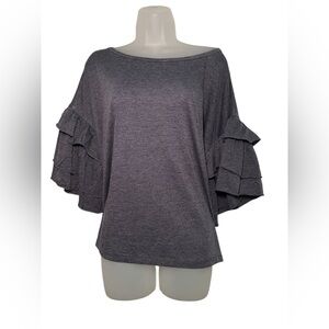 Chaser New Cotton Blend Puff Sleeve Blue Top Size Large